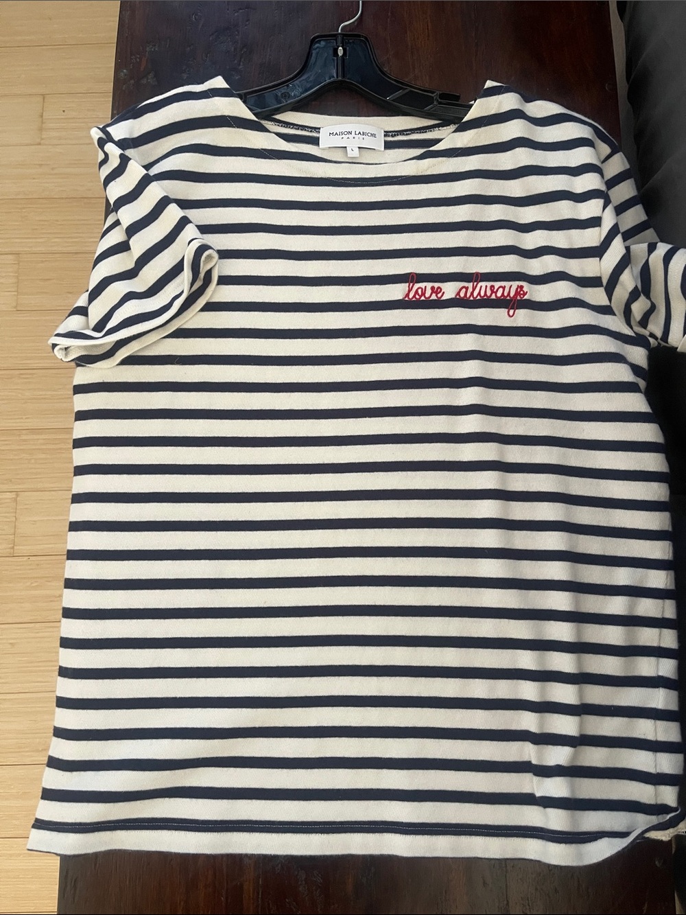 'Love Always' Navy Stripe Tee Maison Labiche Patis Large